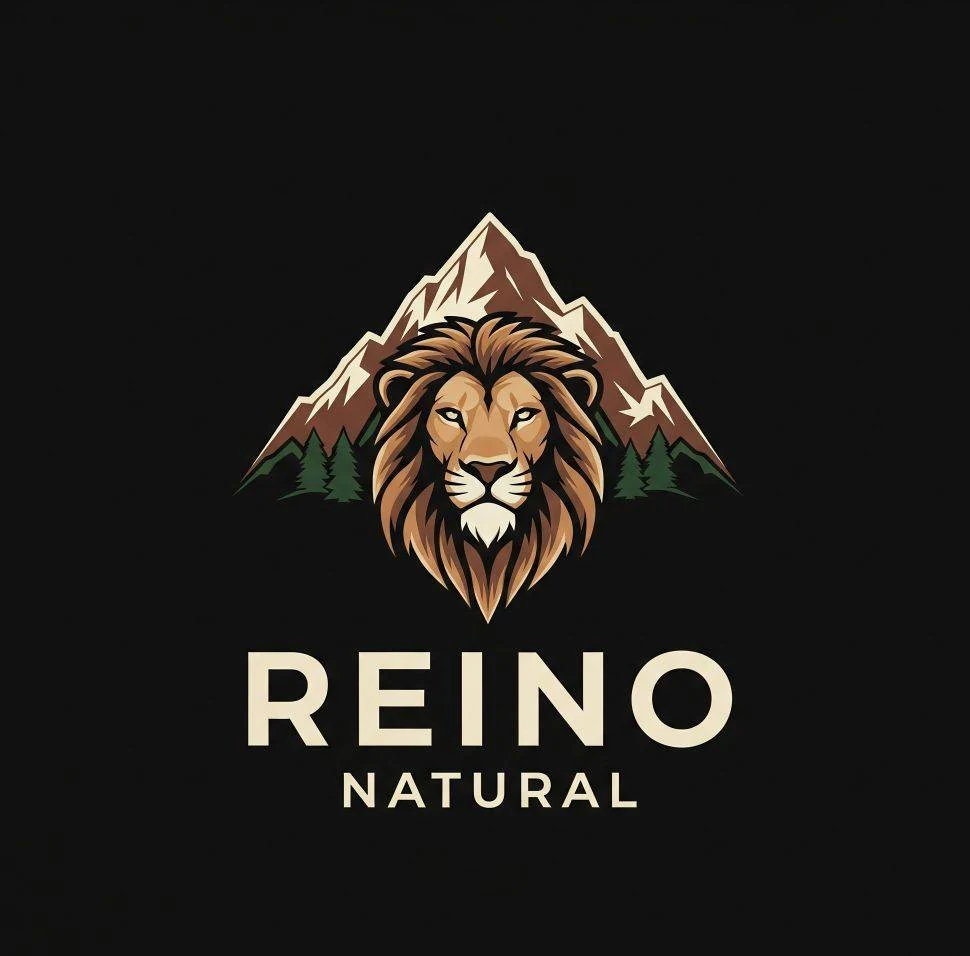 Logo de Reino Natural con león y montaña